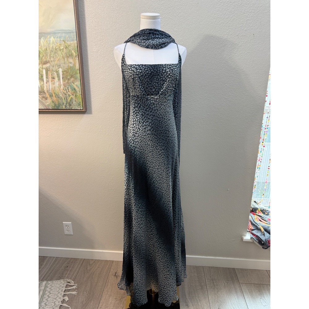 Vintage Odessa Silk Maxi Dress Size 12 Matching Scarf Backless Lace Up 90s Y2K